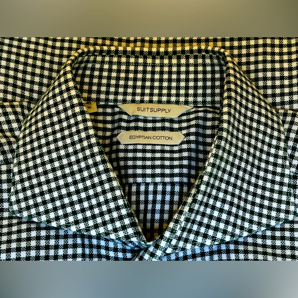 SuitSupply Egyptian Cotton Gingham Check Green & White Men’s Dress Shirt Size 16